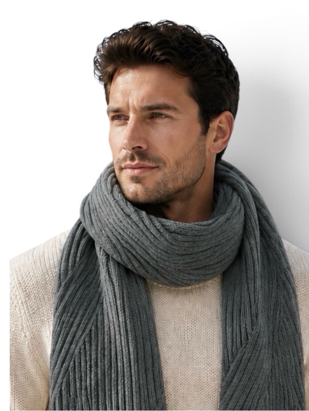 UGG Heathered Gray Ribbed Wool Blend Scarf Unisex One Size NWOT